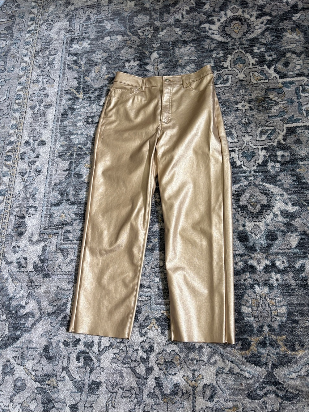 Express slim super high rise Metallic Gold Faux Leather Pants